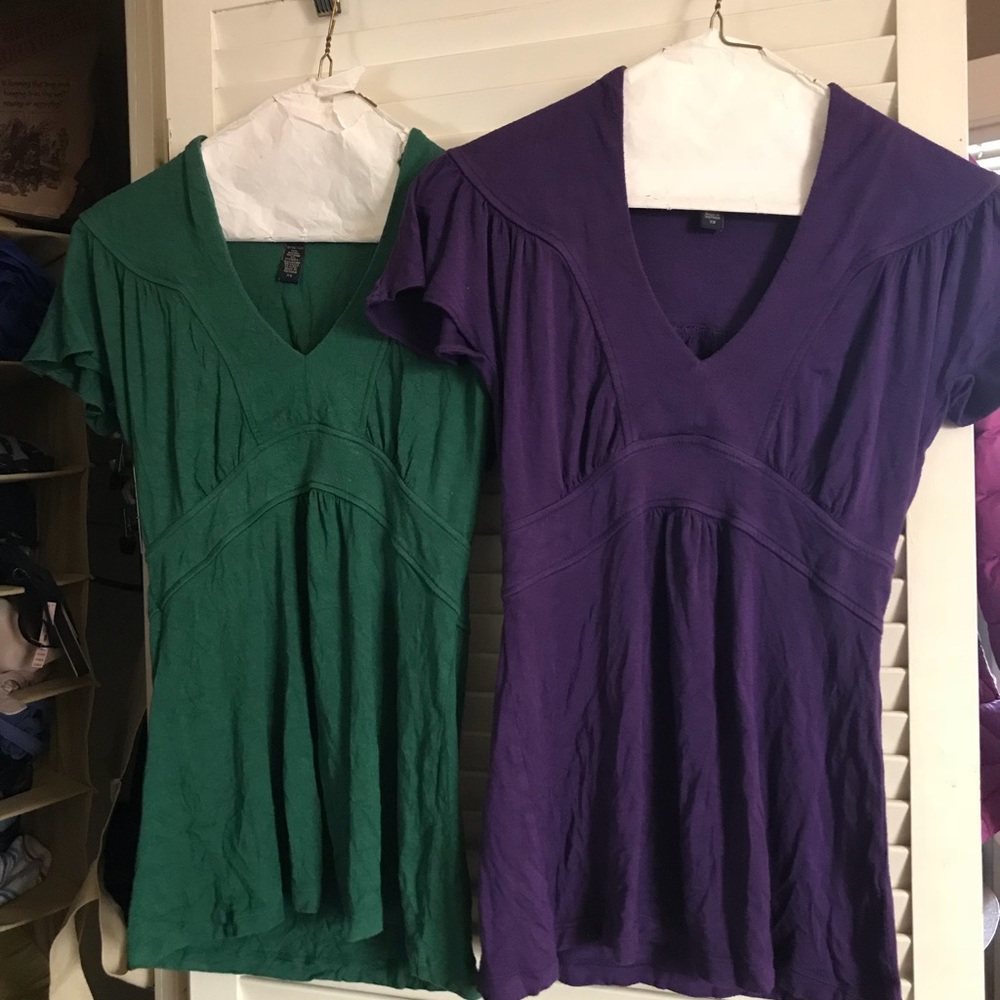 TWO Banana Republic shirts Sz XS Violet & Green